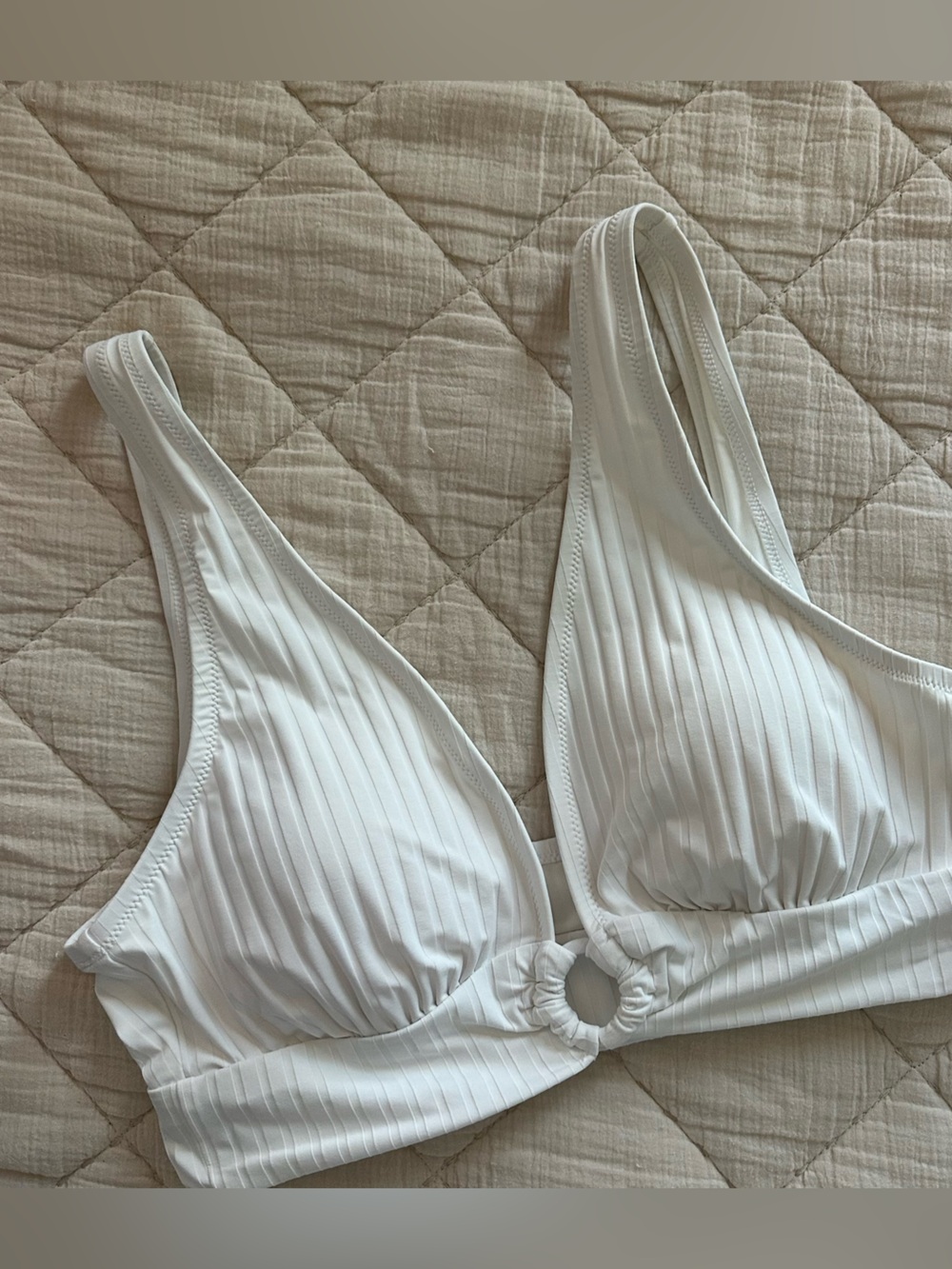Aerie White Ribbed Wide Strap Scoop Bikini Top XL